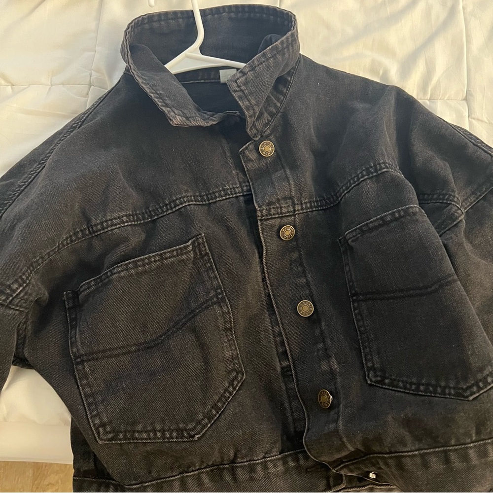 Black Denim Jacket with Button Details